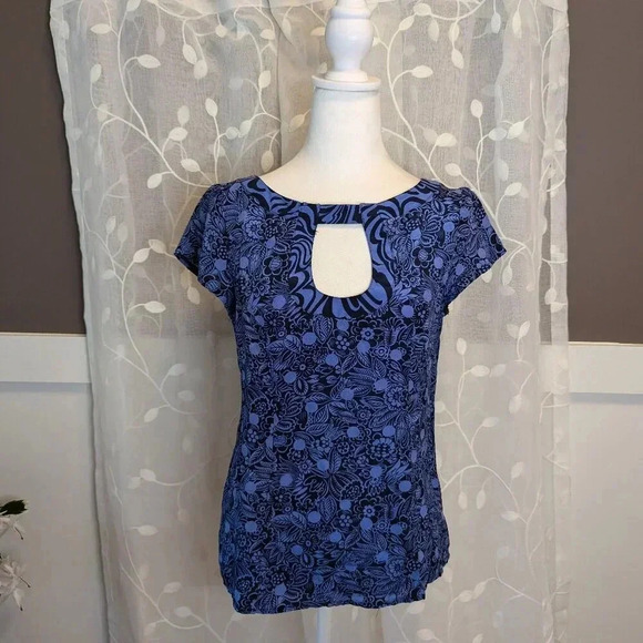 Nanette Lepore Purple/Black Floral Top, 100% Silk, Size 8 - Picture 1 of 7